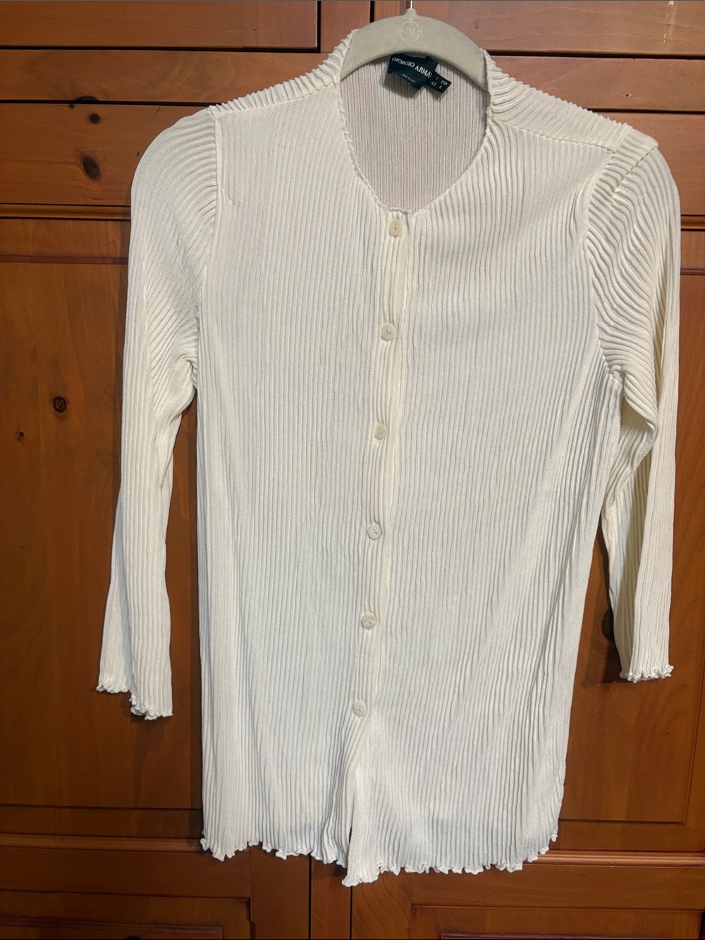 Theory Cream Ribbed Button-Front Cardigan